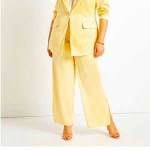 Sunburst Yellow Satin pant w/ bottom side slit.